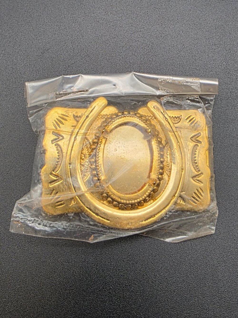 Western Horseshoe Belt Buckle Gold Floral Oval 30x40mm Gemstone Setting Metal